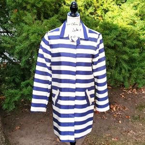 ANTHRO ▪︎ Beautiful Blue & Ivory Striped Coat w/ Button Closure, Like New, Sz L